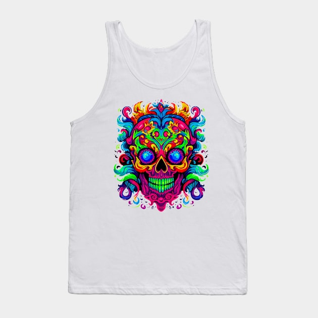 Skull in NEON colors Tank Top by SteadyRolling